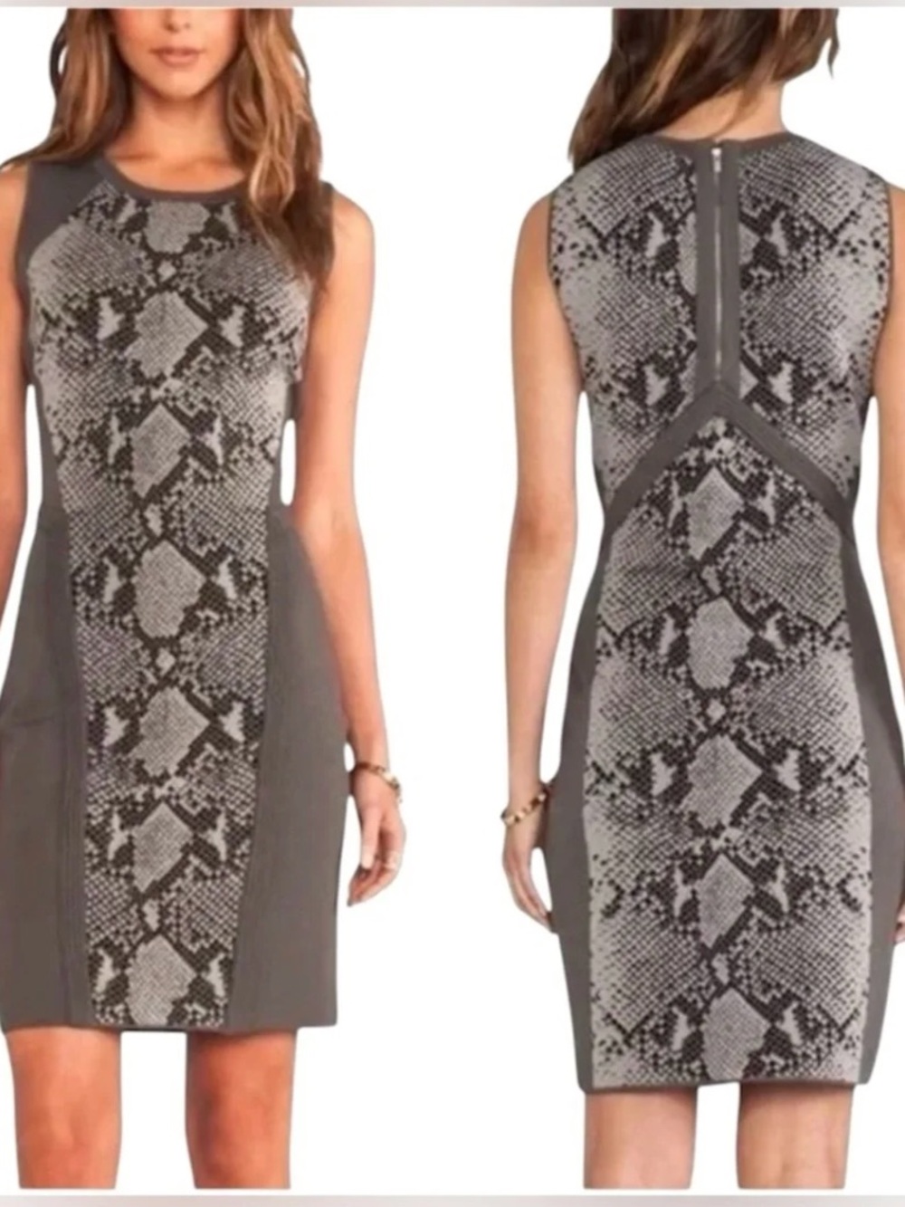 Diane Von Furstenberg Grey/green Snake-Print Sheath Dress